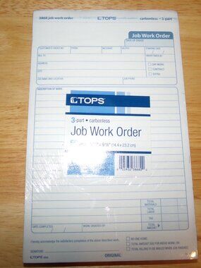 TOPS Office Supplies Job Work Order 3-part-Carbonless 50 set